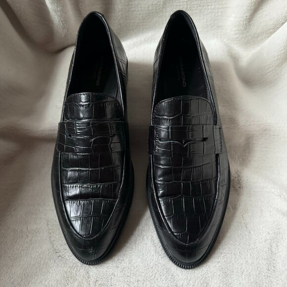 Vagabond Frances Croc Embossed Leather Black Loafers - Size 38 - Picture 1 of 7